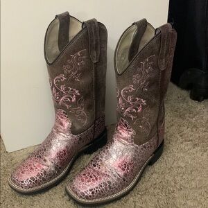 Kids Pink and Brown Western Boots